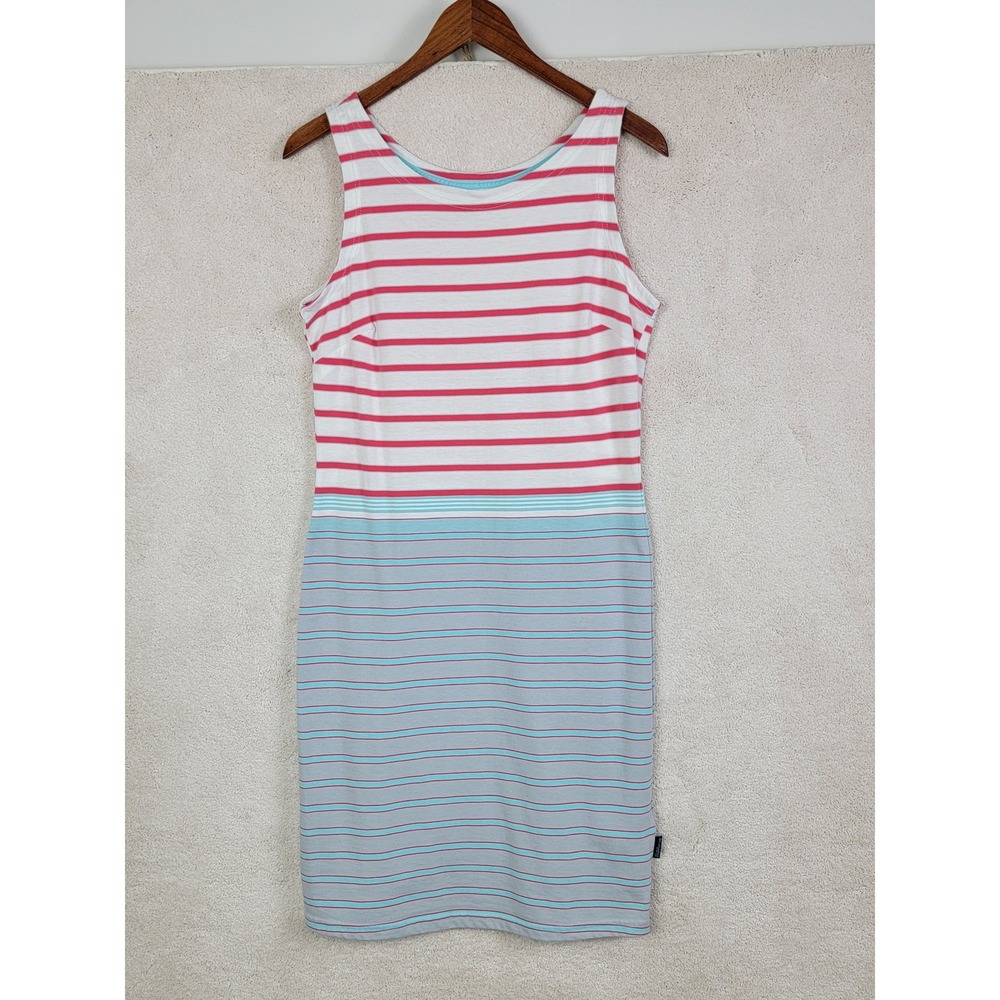 Columbia PFG Striped Tank Dress Womens Medium Pink Teal Grey Casual Mini - Picture 2 of 11